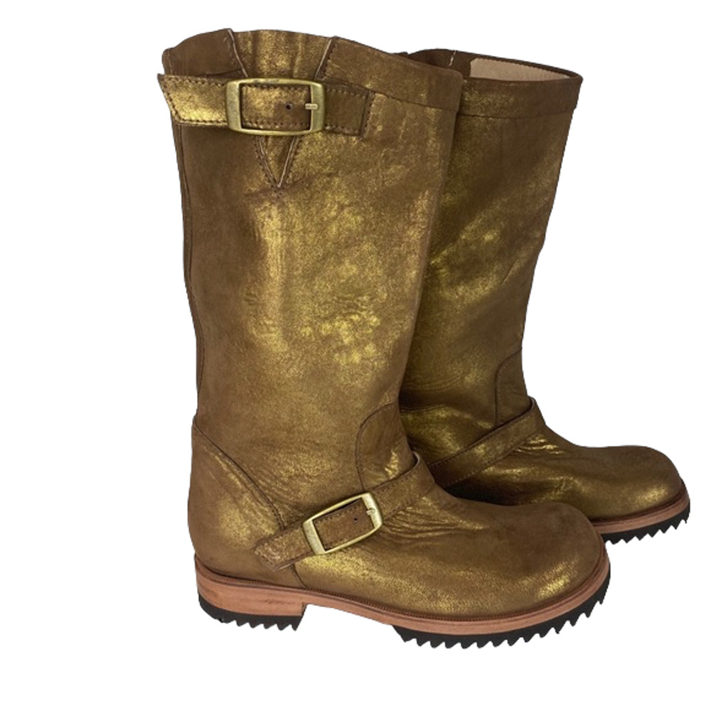 Jim Barnier Womens Engineer E Boot Buckle Gold Distress Size 8.5 New $425
